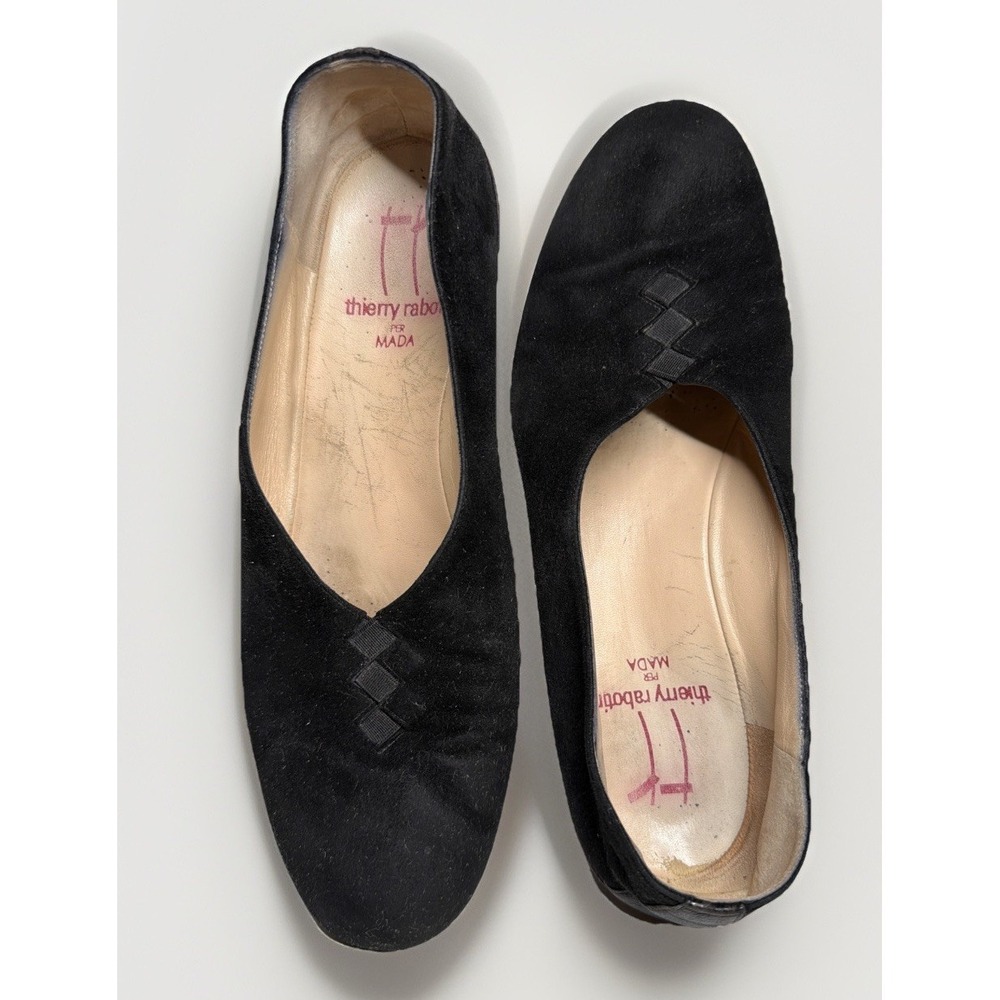 Thierry Rabotin Per MADA Black Suede & Leather 'Grace' Flats Women's 39 US Sz 8